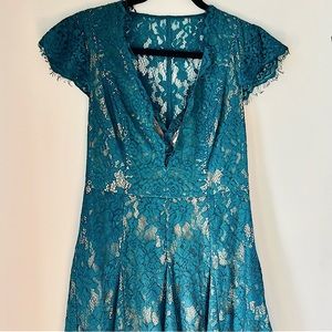 Free People Lace Turquoise Dress Flare Above Knee Low Cut